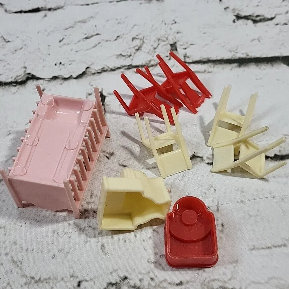 Vintage 50's Marx Dollhouse Furniture Lot of 8 Pieces Crib Chairs Bathroom Scale